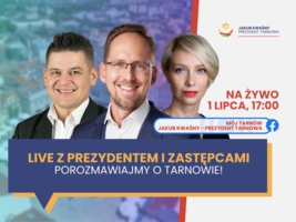 Infografika przedstawia informacje o spotkaniu online z prezydentem i jego zastępcami